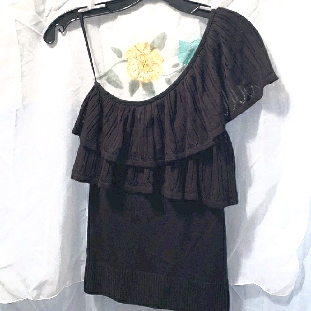 CHERRY KNIT BLACK 1-SHOULDER SWEATER TANK SZ L